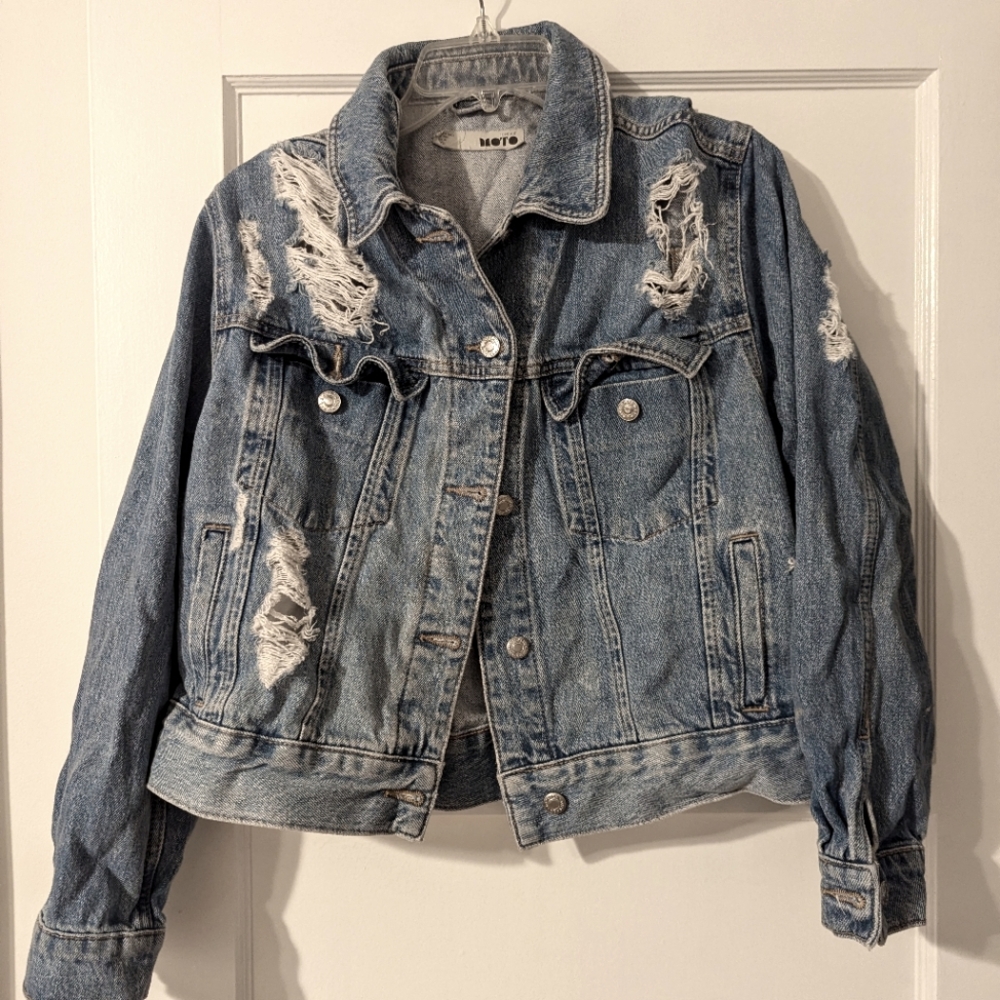 Topshop Oversized Distressed Denim Jacket